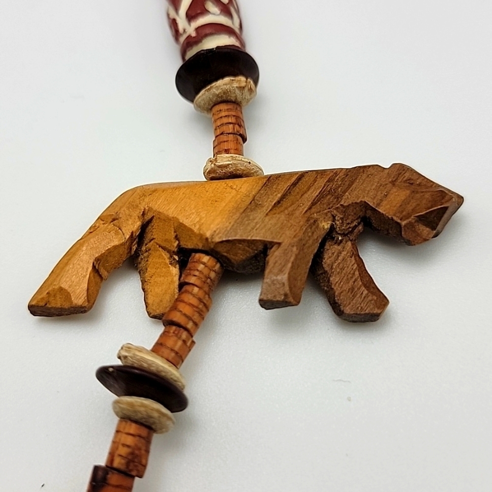 Handcrafted Animal Charm Necklace - Natural Wood Seed Pottery Ethnic Tribal 28" - Picture 8 of 12
